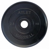 Диск обрезиненный "Атлет", чёрный, 31 мм, 2,5 кг 